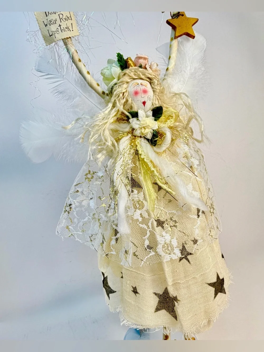Hanging Angel Doll 15” Cloth Star Sign Cottage Farmhouse Decor - Picture 4 of 13